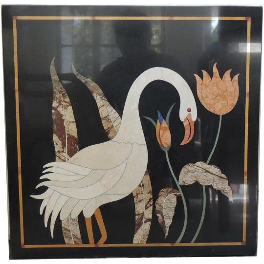 Table Top Marble Inlay Pietra Dura Wall Mural Side Floor Plaque Flamingo Decorative 