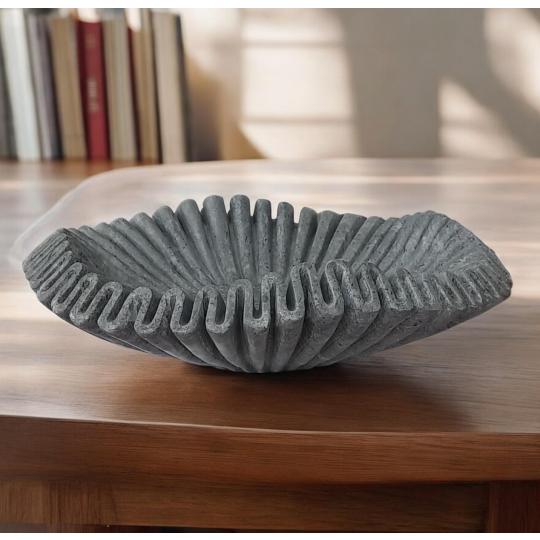 Vintage Gray Marble Scallop RUFFLE bowl
