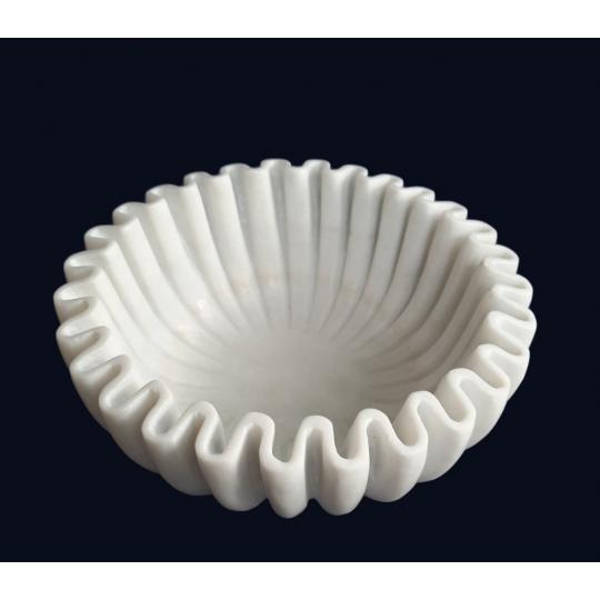 Decorative White Marble Jumbo Ruffle Bowl