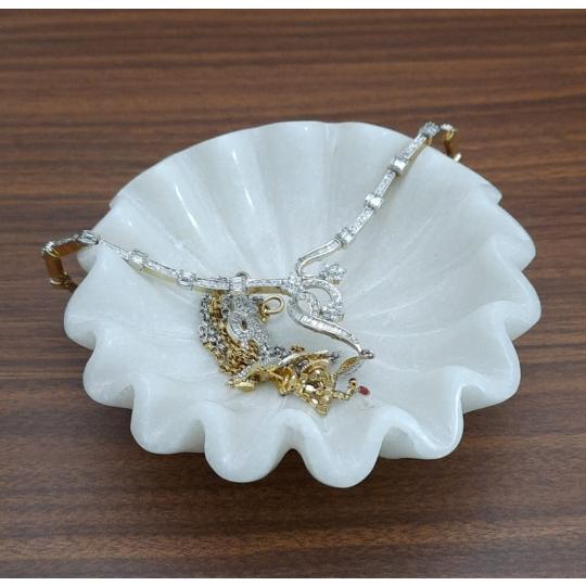 Decorative Hand-Carved White Marble Floral Bowl