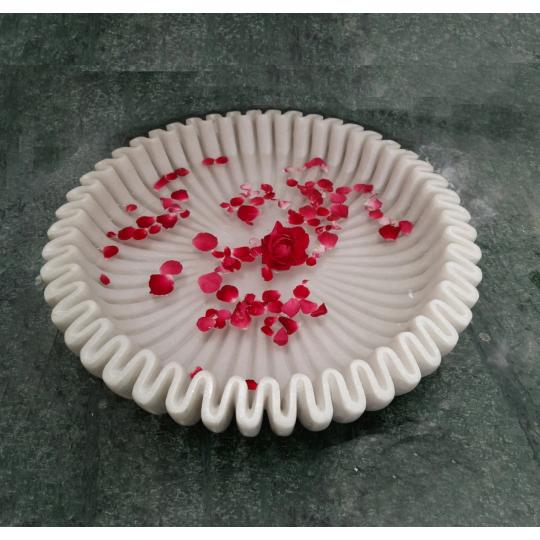 Large Decorative Ripple White Marble Flower Floater Bowl
