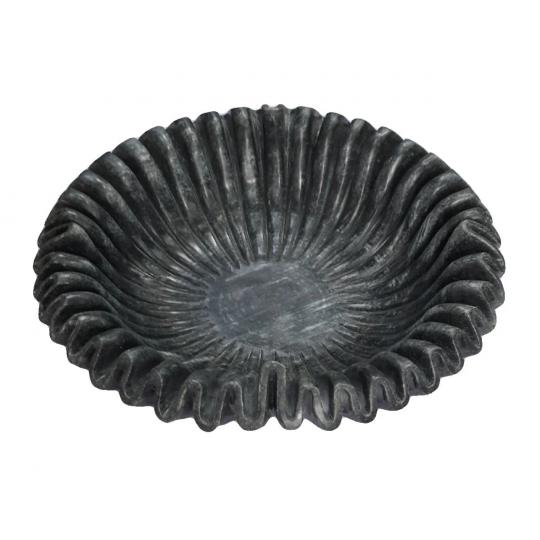 Decorative Vintage 15" Black Marble Ripple Bowl