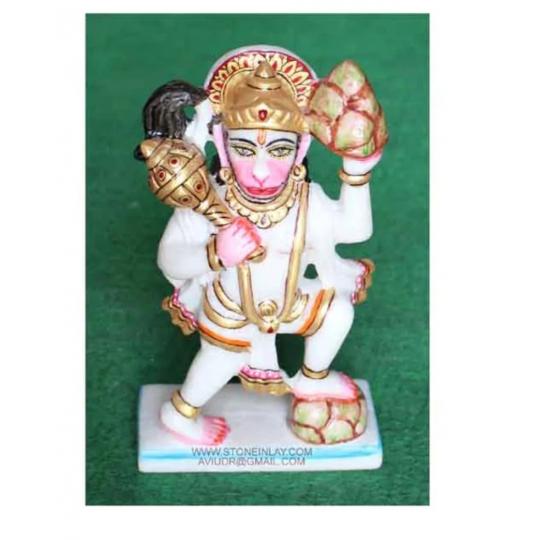 7" White Marble Hindu Power God Hanuman Balaji Statue Idol Deities 