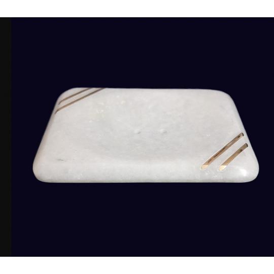 White Marble Soap Dish, Marble Soap Dish with Brass Inlay, Handmade Bathroom Accessories 