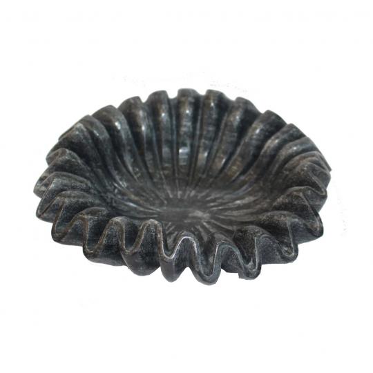 Hand-Carved Vintage Black Ruffle Marble Bowl